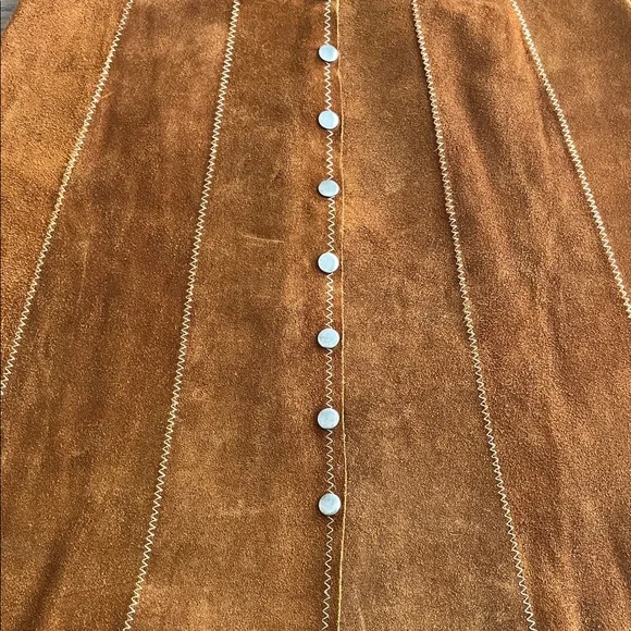 Vintage Chestnut Brown Suede Snap Front A-Line Skirt - Picture 7 of 12